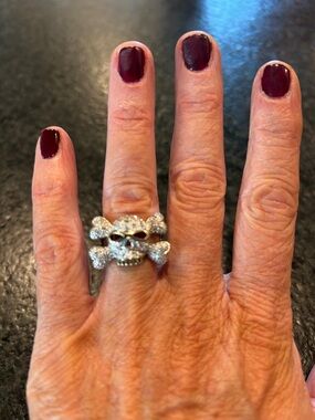 Genuine Diamond and 18/k Gold Filled Crystal Skull and Crossbones Ring